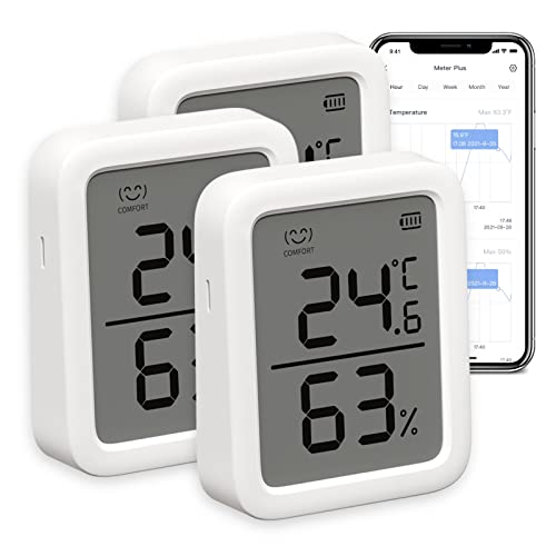 SwitchBot │ Innenraum-Thermometer und Hygrometer, 3er-Pack, Innenraum-Temperatur- und Luftfeuchtigkeitssensor mit intelligenter Warnung und Datenspeicherung für 68 Tage, 3" Bluetooth-Thermometer