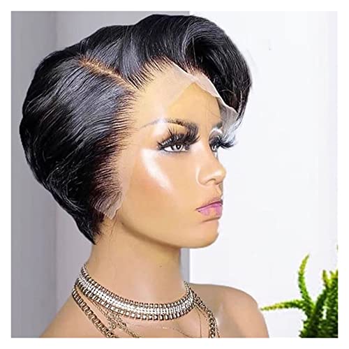Perücke Perücke Menschliches Haar gerade 13x1 HD Transparente Spitzenfrontperücke for Frauenteil-Spitzenperücken Wig (Density : 150%, Hair Color : Straight)