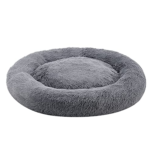 Juskys Haustierbett Monty XXL 100 cm rund Donut flauschig, rutschfest & waschbar - Hunde & Katzen Hellgrau Hundebett Katzenbett Hundesofa Hundecouch