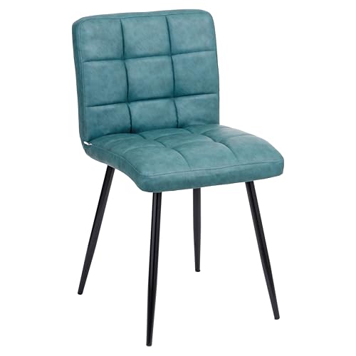 Baroni Home Moderner Stuhl mit Kunstlederbezug und Beinen aus schwarzem Stahl, Sessel für Wohnzimmer, Schlafzimmer, Esszimmer, Petrolblau, 44 x 80 x 39 cm