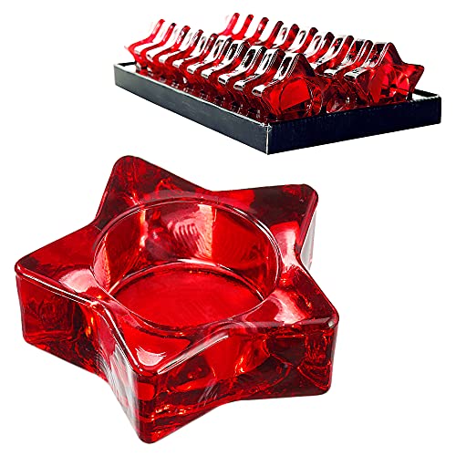 Teelichthalter Stern 20er Set | Glas rot 8x2cm | Kerzenständer Weihnachtsdeko Sternenform