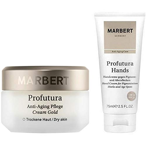 Marbert Profutura Anti Aging Pflege Cream Gold Trockene Haut 50 ml + Handcreme gegen Pigment und Altersflecken 75 ml