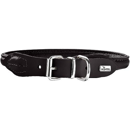 HUNTER Round und Soft Elk Halsband für Hunde, Leder, weich, rund, fellschonend, 45, schwarz