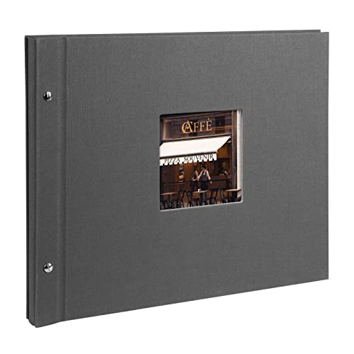 Goldbuch Schraubalbum mit Bildausschnitt, Bella Vista, 39 x 31 cm, 40 schwarze Seiten mit Pergamin-Trennblättern, Erweiterbar, Leinen, Grau, 28 525