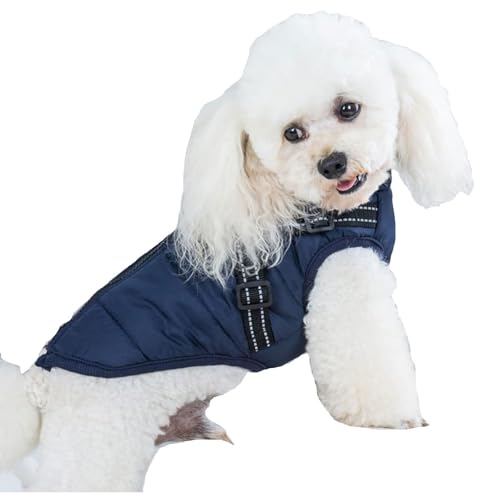 Hunde-Wintermantel, wasserdicht, reflektierend, Hundejacke, warme Hundeweste mit Fleece-Futter, for mittelgroße und kleine Welpen (Color : Blue, Size : Medium)