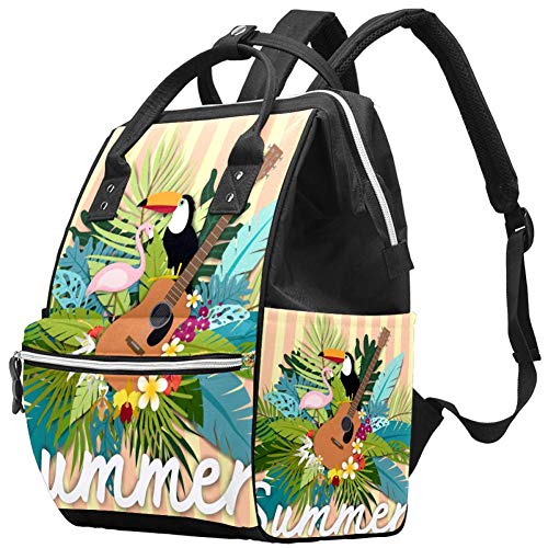 Multifunktionale große Baby-Wickeltasche, Rucksack, Wickeltasche, Reiserucksack für Mama und Papa, schöner Sommer-Tropen-Flamingo-Design