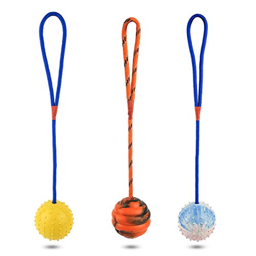 PETCUTE Hundespielzeug Ball mit Seil Kauspielzeug Wurfball Hund Naturgummiball am Seil Hundeball