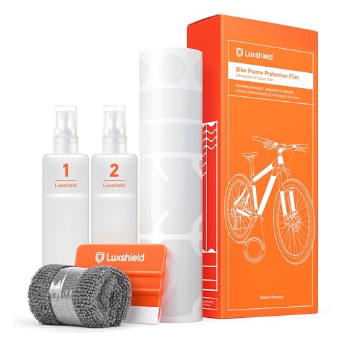 Luxshield Fahrrad Lackschutzfolie für Mountainbike, BMX, Rennrad, Trekkingrad etc. - 21-teiliges Rahmen-Set gegen Steinschlag - Transparent glänzend & selbstklebend