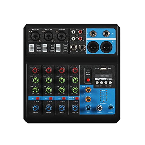 Iriisy Professioneller Mini-Audio-Mixer, 5 Kanäle, kabellos, 48 V, Stromversorgung Phantom, für PC-Aufnahme, Bänder