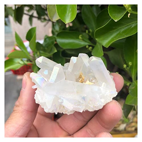 AMAZWI Natürlicher Kristall, rau, 1 Stück, schöne weiße Flammenaura, Quarzkristall-Cluster-Exemplar ZUOSHUAAYIN