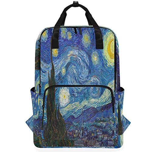 Naanle The Starry Night Laptop-Rucksack, Büchertasche, Van Gogh, College, Schule, Computer, Tagesrucksack, lässig, langlebig, Reisetasche für Damen und Herren, Business Fit 14 Zoll Laptop