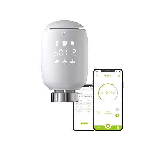 Qiumi Zigbee Thermostat-Heizkörperventil, eTRV, Alexa, Googlehome, Größe kompatibel mit den meisten Ventilen, die Schrifrichtung des Displays ist verstellbar