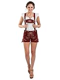 Damen Bergrose Lederhose kurz - Trachtenlederhose Ladies Oktoberfest Hotpants rot (36, red)