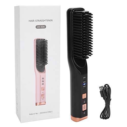 Haarglättungsbürste, Elektrischer Ionen Glättungskamm, 3 Gänge Automatische konstante Temperatur Haartrockner Styler Aufladbares USB Haar Styling Tool für Friseursalon/Zuhause/Reisen(Schwarz)