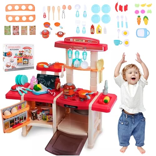 MalPlay Rosa Küchen Spielset, große Doppelküche für Kinder ab 3 Jahren, 45 Stück Zubehör, Sound- und Lichteffekte