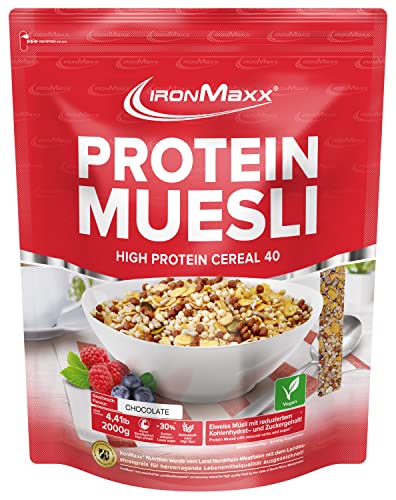 IronMaxx Protein Müsli Veganes Eiweißmüsli laktosefrei, Geschmack Schokolade, 2 kg Beutel (1er Pack)