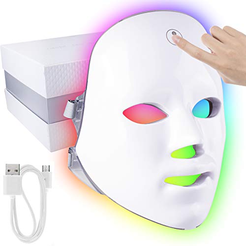 7 Farbe Anti-Akne Lichttherapie Photonen Maske - Berührungssteuerung LED Gesichtsmaske für Gesicht Anti-falten Akne Entfernung Hautverjüngung Poren schrumpfen Ölige Haut