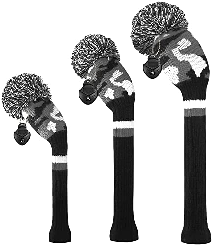 Golf Schlägerkopfhüllen, 3 Stück, Driverkopfhüllen, Holzkopfhüllen, für Fahrer-Holz, Fairwayholz und Hybrid, mit drehbaren Nummernschildern (Camouflage)