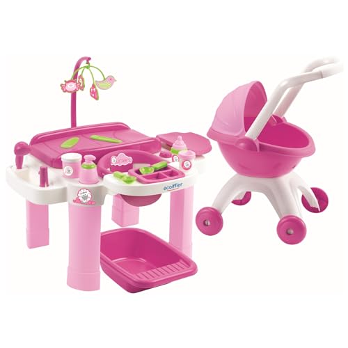 Ecoiffier - 2889 – Super Pack Nursery – Kinderbett für Puppen mit Kinderwagen – ab 18 Monaten