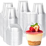 Alaeseje 100 Stück Kunststoffbecher mit Kuppeldeckel (ohne Loch), kristallklare PET-Dessertbecher, Einweg-Party-Dessertbecher für Obst, Parfait, Pudding, Joghurt, Eis, kalte Getränke, 100 Stück