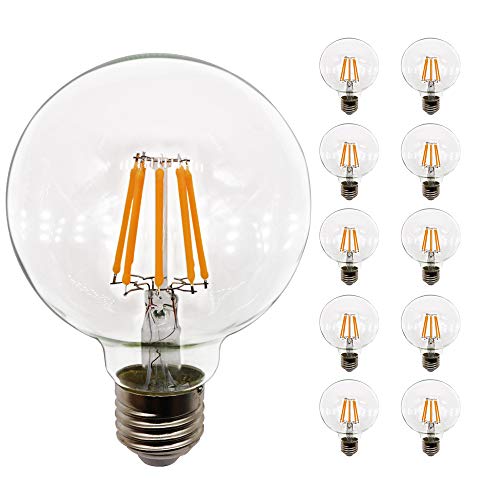 Mengjay Retro Edison Bulb Sphärische transparente Birne (E27-Lampenfassung) G80 8W LED (10er-Pack, nicht dimmbare LED-Birne) Warmweiß