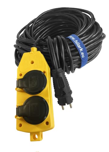 Hilark Electric Cable H07RN-F 3g2,5 mm (3x2,5 mm) Verlängerungskabel mit Schuko-Steckdosenblock Professional (20 Meter, gelbem Schuko-Steckdosenblock)