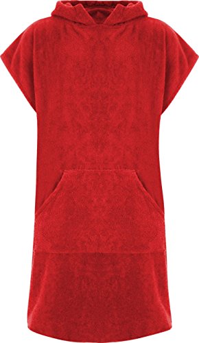 Adore Erwachsene 100% Baumwolle Bademantel Poncho mit Tasche Herren & Damen Frottiermantel Umkleidemantel Handtuch Schwimmen Surfen - S/M, Rot