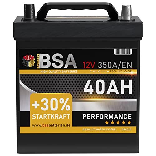 BSA ASIA Autobatterie 40Ah 12V 350A/EN ASIA Batterie Plus-Pol Rechts 30% mehr Startleistung ersetzt 35Ah 36Ah 38Ah 42Ah