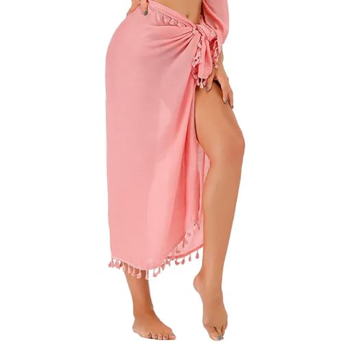 GLYLFQZJ Bikini Cover-Up Frauen Badeanzug Cover Up Summer Solid Beach Wrap Rock Bikini Bikini Cover Up Rock Beach Handtuch Strand Sarong -Röcke-Pink-One Size