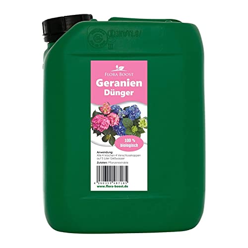 Geranien Dünger Flüssigdünger speziell für Geranien Blumendünger für Balkonpflanzen und Gartenpflanzen - Inhalt reicht für bis zu 100 Liter Gießwasser (5000 ml)