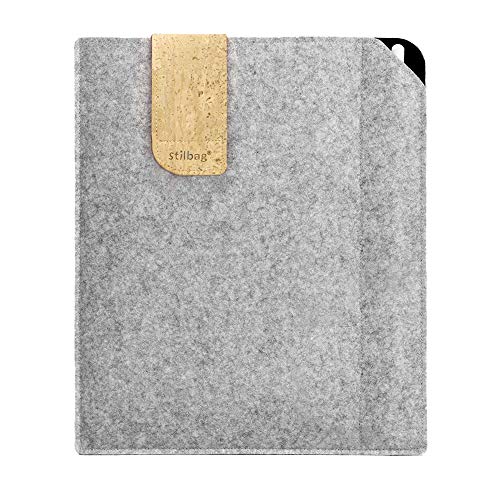 Stilbag Filztasche für Apple iPad Mini (2019) | Etui Case aus Merino Wollfilz und Kork mit Pencil Fach | Modell KUNO in hellgrau - schwarz | Tablet Schutz-Tasche Made in Germany
