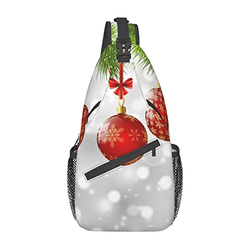 Red Ball Xmas Print Sling Backpack, leichte faltbare Crossbody-Tasche | wasserabweisender Schulterrucksack für den täglichen Gebrauch, Schwarz , Einheitsgröße