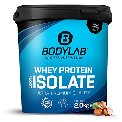 Whey Protein Isolate 2kg Haselnuss-Kakao Bodylab24, Eiweißpulver aus Whey Isolat, Whey Protein-Pulver kann den Muskelaufbau unterstützen, konzentriertes Iso-Whey-Protein frei von Aspartam