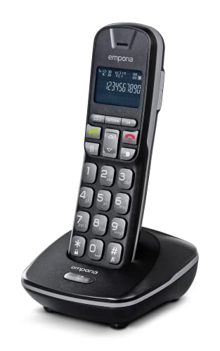 Emporia TH21 Schnurloses Telefon, großes beleuchtetes Display, große Zahlen, Freisprecheinrichtung, kompatibel mit Hörgeräten (HAC), Schwarz (Italien)
