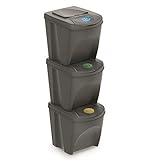Mülleimer Abfalleimer Mülltrennsystem 60L - 3x20L Behälter Sorti Box Müllsortierer 3 Farben von rg-vertrieb (Grau)