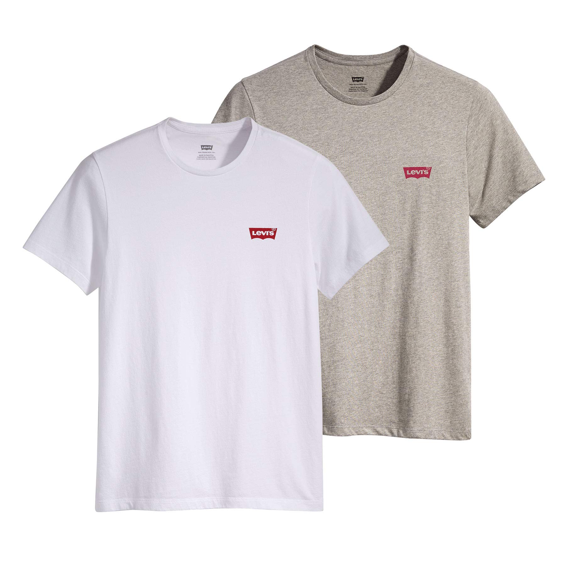 Levi's Herren 2-Pack Crewneck Graphic Tee T-Shirt, White / Mid Tone Grey Heather, L