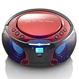 Lenco SCD-550 - CD-Player für Kinder - CD-Radio - Stereoanalage - Boombox - MP3 und USB Player - Bluetooth - 2 x 2 W RMS-Leistung - Party Lights - Rot
