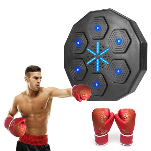 GOXAEEE Music Boxing Machine, Smart Musik Boxmaschine mit 6 Lichtern und Bluetooth-Sensor,Wand-Zielboxmaschine,Box Maschine mit Musik,Boxing Training Devices (Handschuhe Erwachsene)