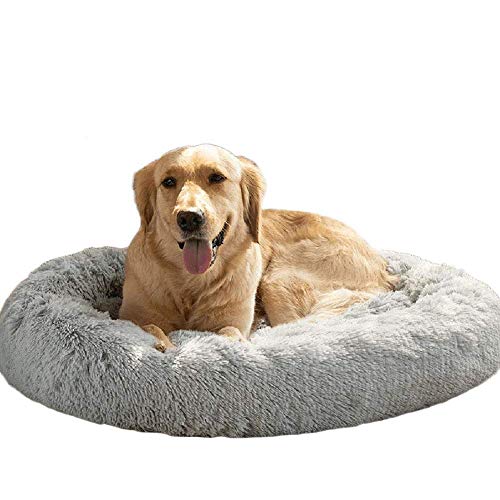 KongEU Waschbar große Hundebett Für mittelgroße und große Hunde und kleine Kätzchen,Rundes Plüschkissen Hundematte für Haustiere,Hundekorb Hundekissen-70cm in Diameter-grau