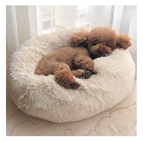 KongEU Warme Plüsch Hundebett Pflegeleichtes Katze Schlafen Bett | Hundesofa | Hundekorb mit Hundekissen für Mittelgroße Hunde Welpen Nest Katzenbett-70cm-beige