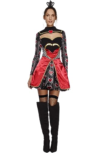 Fever, Damen Herzkönigin Kostüm, Kleid mit Unterrock und Mini Krone, Größe: L, 43479