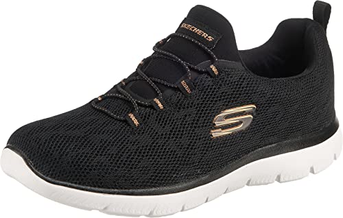 Skechers Damen Summits Leopard Spot Sneaker, Schwarz (Black Mesh/Rose Gold Trim BKRG), 35 EU