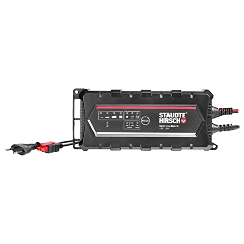 STAUDTE HIRSCH Batterie Ladegerät SH-3.150 12V 10A, mehrstufiges Ladeverfahren, für Autobatterie, Motorradbatterie, Blei-, Lithium und Calcium-Akku, Erhaltungsladegerät