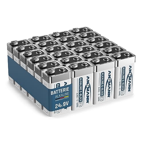 ANSMANN Alkaline longlife 9V Block Batterien (24 Stück Vorratspack) - Premium Qualität für höhere Leistung, 9V Batterie ideal für Rauchmelder, Bewegungsmelder, Alarmanlagen & Kohlenmonoxid Warnmelder
