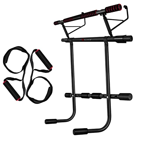 KESSER® 4in1 Premium Klimmzugstange inkl. DIP-Station & Power Ropes, klappbare Türreck, sichere Türrahmen einhängen, Montage zu Hause ohne Schrauben, Pull Up Bar für Crossfit, Rot