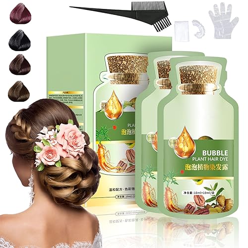 Donubiiu 10Packs/Box Natural Plant Hair Dye, Bubble Plant Hair Dye, Botanical Bubble Hair Dye, Instant Natural Hair Dye Shampoo Plant Extract for Grey Hair Color Bubble Dye Cream (Coffee)