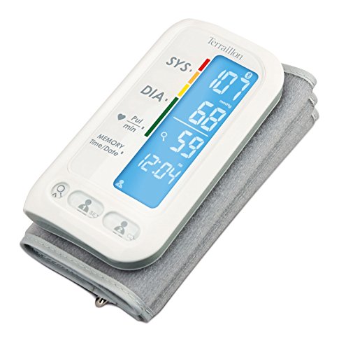 Terraillon Arm-Blutdruckmessgerät, Mit Smartphone/Tablet verbindbar, Zur Berechnung des Blutdrucks und der Herzfrequenz, 2 Benutzer, 60 Speicherplätze, Bluetooth Smart, TensioSmart, Weiß