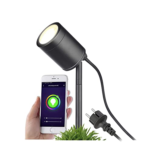 lambado® Smart LED Gartenleuchte mit Erdspieß und RGB Farbwechsel - Alexa & Google Home kompatibel - Schwarze Gartenstrahler wasserfest IP67 inkl. 1,5m Kabel mit Stecker