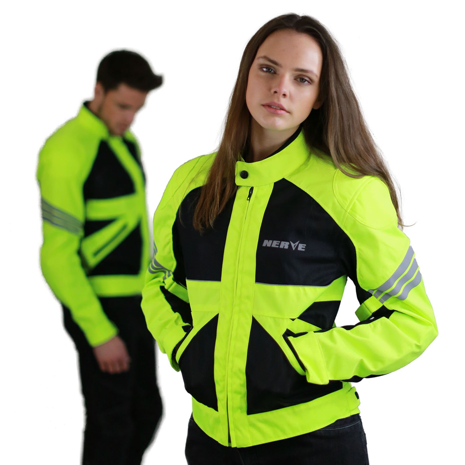 Nerve Shop Dünne Motorradjacke -Go- Motorrad Sommerjacke Protektorenjacke Damen Sommer Jacke Kurz Elegant Leicht Textil Mesh - schwarz-neon-grün-gelb - 2XL / XXL