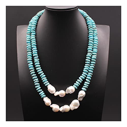 EFEMIR Schmuck 44 & Zoll natürliche weiße Keshi Pearl Rondelle Türkis lange Halskette erfüllen Ketten für Damen